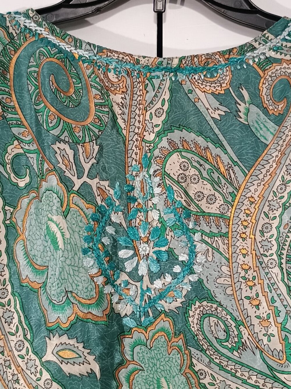 Natura Portugal Teal Paisley Embroidered Boho Sleeveless Blouse XS - Picture 9 of 11